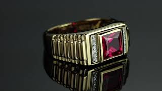 Famous Item # 60282 - Men's  Ruby And Diamond  Ring 1.36 TCW In 18k Gold Over Sterling Silver Profile