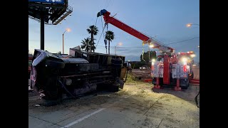 Utility Truck Overturned And Uprighted With Rotator