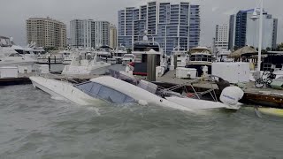 Hurricane Idalia storm surge sinks boats in Sarasota marina