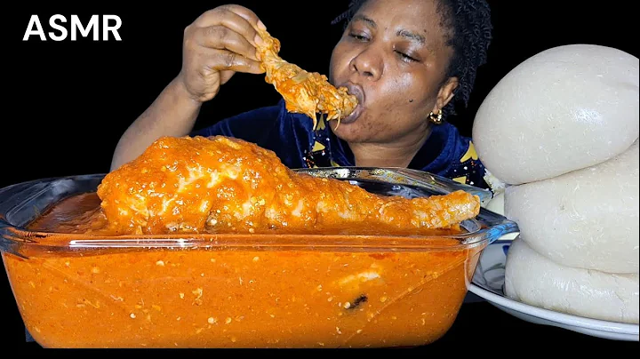 African food ASMR mukbang fufu with tomatoes and chicken pepper soup 