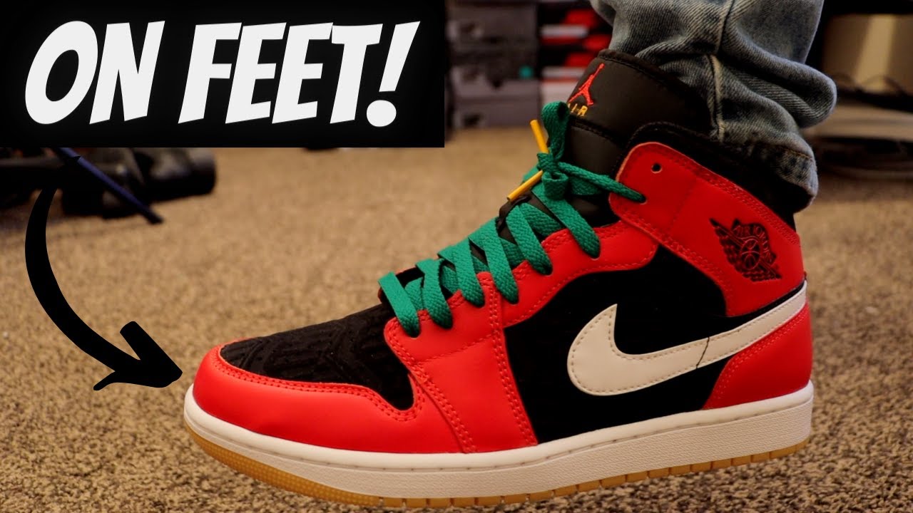 Jordan 1 Mid Christmas Unboxing + On Feet! - YouTube