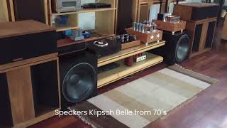 Testing Tube 71A SET Amplifier. Original tubes from 1927. 0.7 watts Power. With Klipsch Belle