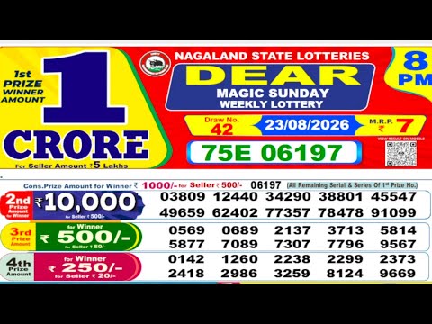 Nagaland lottery result today  8pm 23/08/2026 -  morning Nagaland night 🤑
