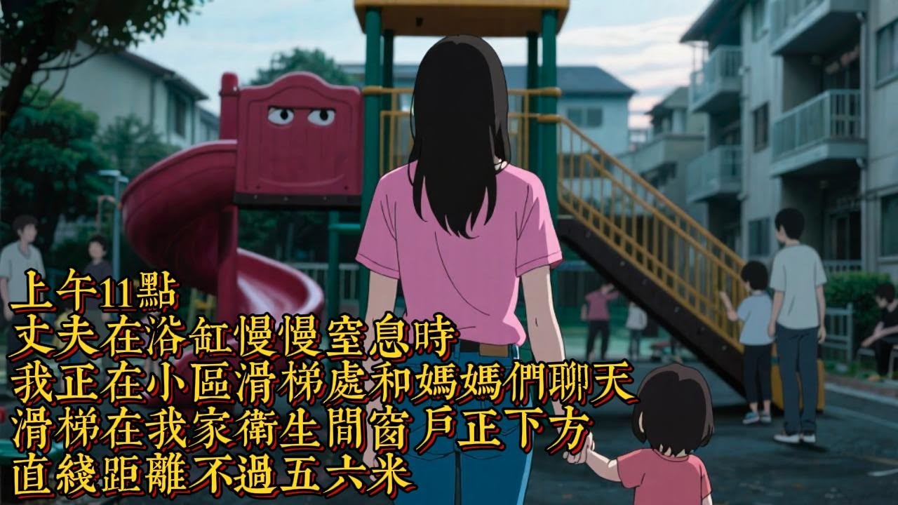上午11點，丈夫在浴缸慢慢窒息時，我正在小區滑梯處和媽媽們聊天，滑梯在我家衞生間窗户正下方，直線距離不過五六米|恐怖動漫|懸疑動漫|虐心動漫