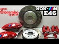 E46 330ci Brembo brake upgrade. E46 M3 CSL rotor and four piston Brembo conversion to non-M E46.