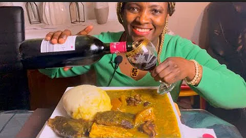African food mukbang/cow skin +mackerel fish okra soup mixed with ogbono and Fufu/mukbang bang/