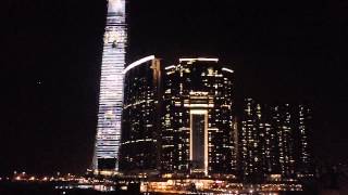 Many asia buildings display colorful lights that change and have
patterns, this one very large hong kong skyscraper building takes it
to the next level h...