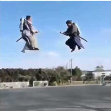 Feudal Era Japanese Jetpack Samurai Duel (with added kabuki sound effect)