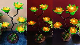 Lotus Design Diya Stand || पेपर से बनाये कमल वाला दिया | diya decoration at home #diwalicraft