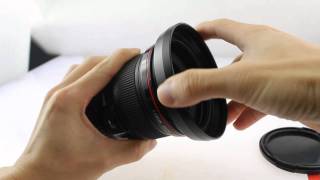 Emolux 77mmワイドアングルメタルレンズフード、Canon17-40mmレンズ付き
