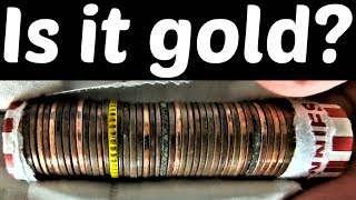 STRANGE GOLD COLORED COIN FOUND INSIDE ROLL OF PENNIES! COIN ROLL HUNTING PENNIES | COIN QUEST