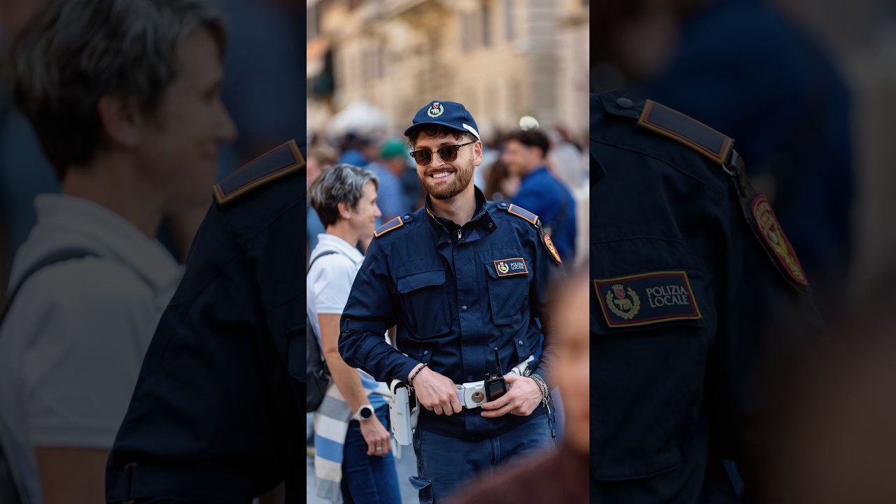 Italian police officer with a charming smile 😊 #rome #policeofficer #streetphotography
