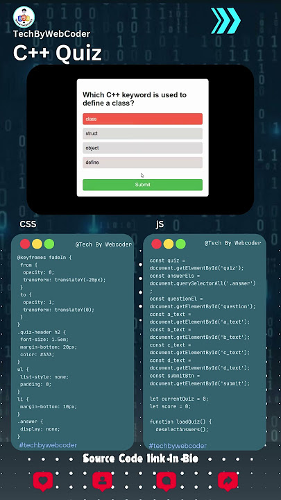 C   Quiz Using Html,Css And Javascript || Source Code Link In Description #techbywebcoder