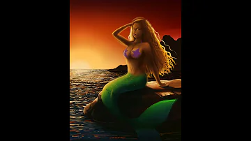 Sunset mermaid - Digital art steps