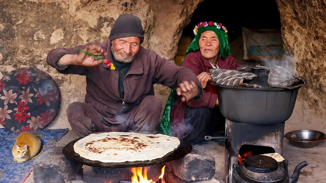 Old Lovers Life in a Cave: A Happy Old Couple's Culinary Journey | Village life in Afghanistan