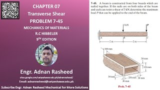 7-45 Determine maximum load P that can be applied to end of the beam | Mech of materials RC Hibbeler