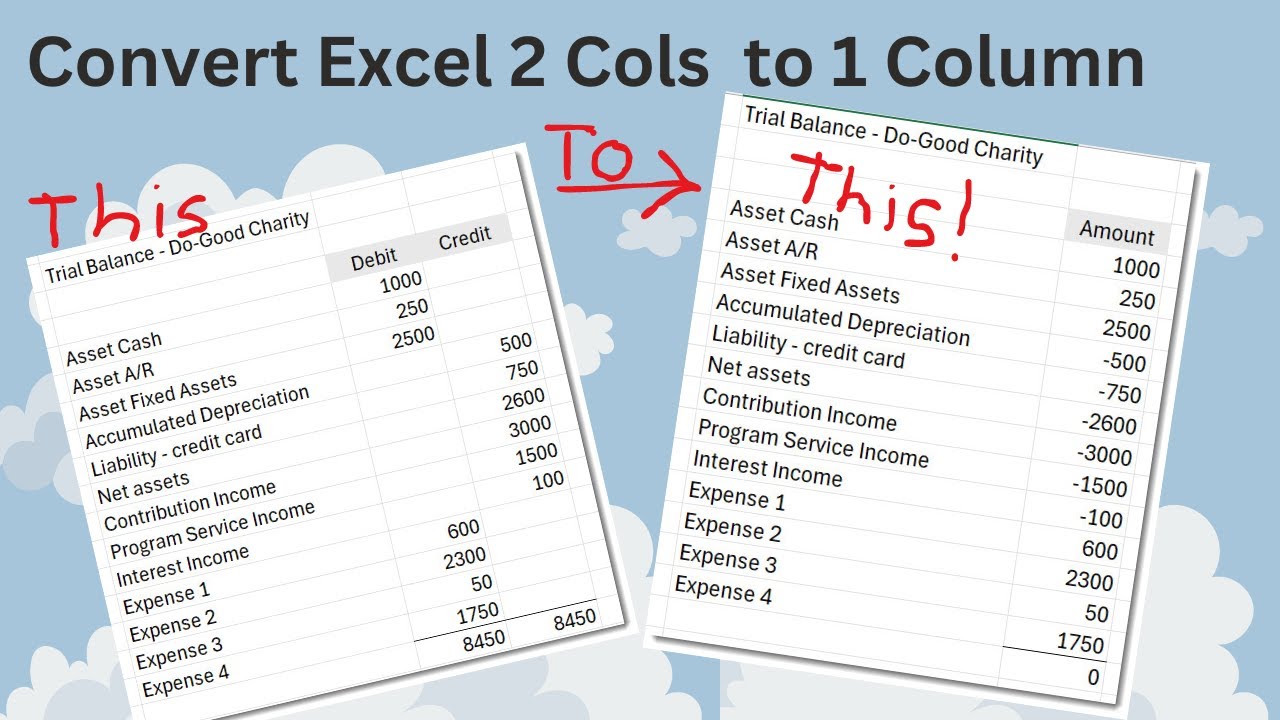 Helpful Accounting Excel Tip: Convert 2 Columns to 1 Column with Sign Change