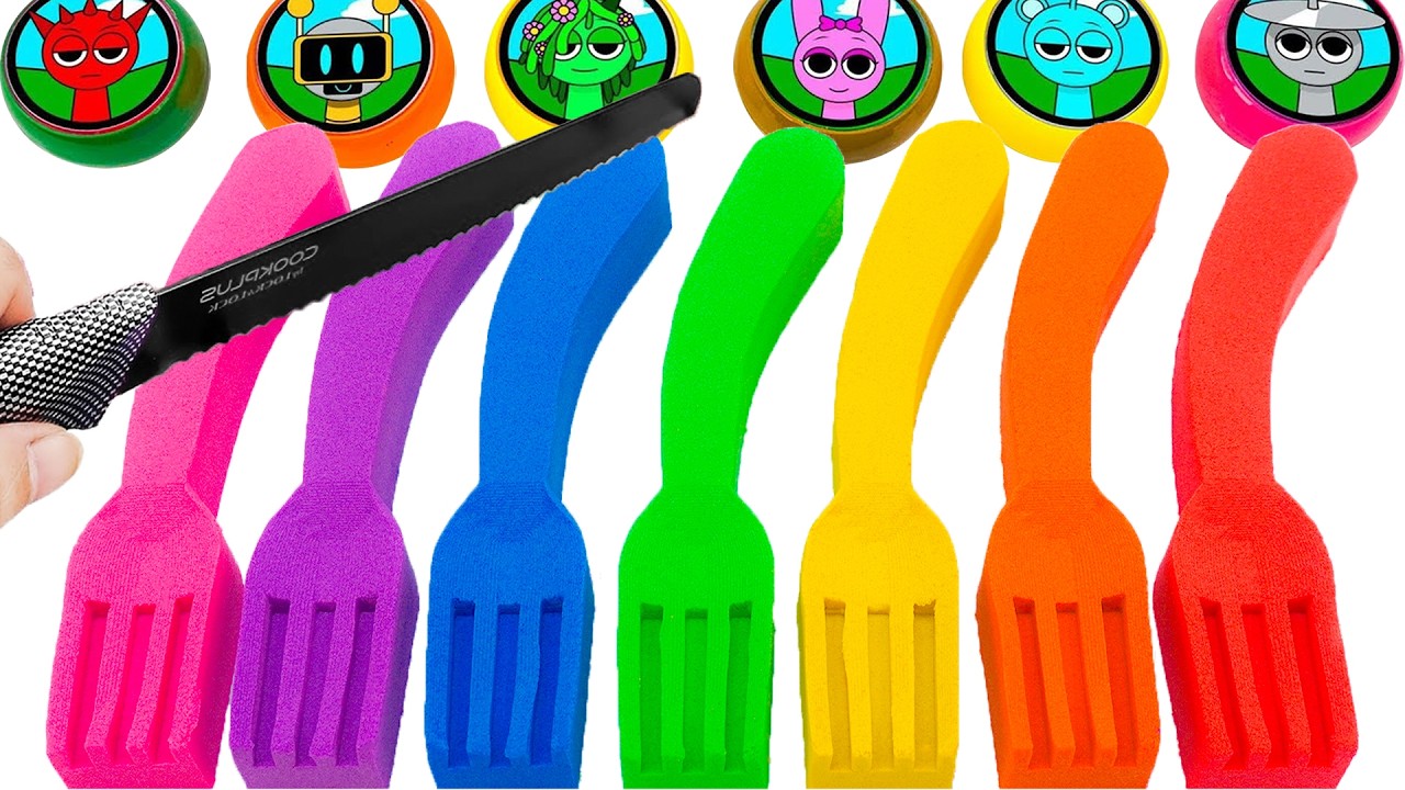 Satisfying Video | DIY How To Make Rainbow Fork With Kinetic Sand Cutting ASMR | Yo Yo Candy