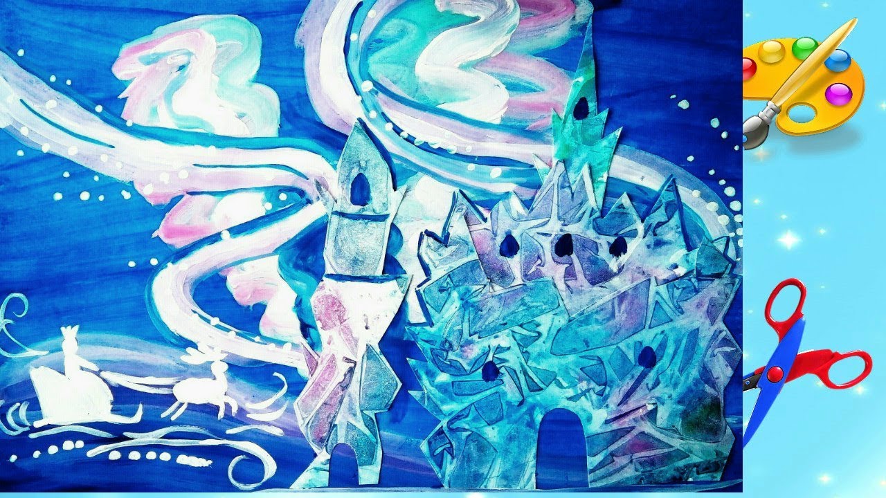 ⁣Дети рисуют дворец снежной королевы.  Замок.  Уроки рисования  Children paint The Snow Queen