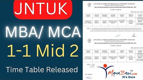 JNTUK MBA/MCA 1St Sem 2nd Mid Exams Time Table Released - Schedule Dates