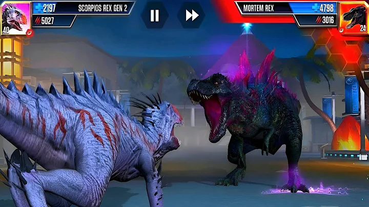 SCORPIOS REX GEN 2 VS MORTEM REX VS SCORPIOS REX SUPER BATTLE | JURASSIC WORLD THE GAME