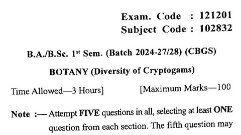 Gndu BSc 1st Semester Botany Question Paper | Bsc 1st Semester Botany Question Paper 2024