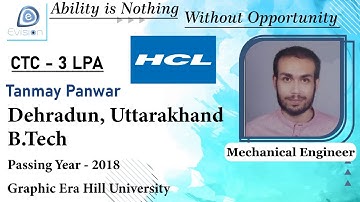 Congrats, Tanmay | Selected in HCL Technologies |3 LPA| MECHANICAL ENGINEER, Passing 2018 | Dehradun