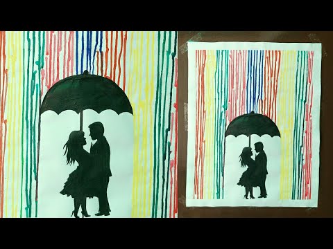 Rainbow Rain Paintingcouple Wall Decorationcouple In Raincouple Under Umbrella In Rain Painting