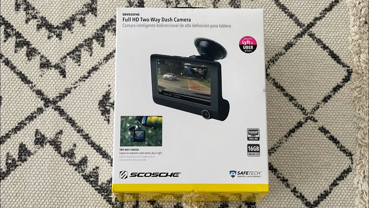 Scosche Ddvr2xfhd HD DVR Dual Front & Rear Facing Lens Suction Cup Dash Camera with 8GB Micro-SD Card, 12V Power Adapter and 3-ft. Cable USB Cable