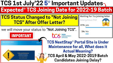 TCS Status Changed to "Not Joining TCS"? Expected* TCS DOJ for 2022-2019 Batch? 81% Not Got TCS JL?