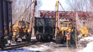 One way to rerail a 100 ton loaded coal car from derailment 40' from tracks!