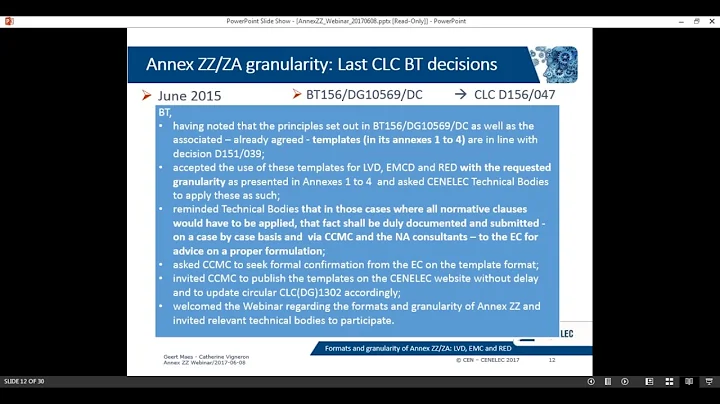 Webinar - Formats and granularity of Annex ZZ/ZA: LVD, EMC and RED