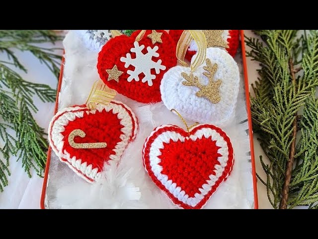 Crochet Christmas Hearts! Free Easy Pattern for beginners!! - YouTube