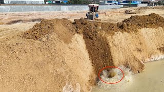 Season Of Road Extending Construction Along Canal Is Update Process By Komatsu D31P Pushing Dirt