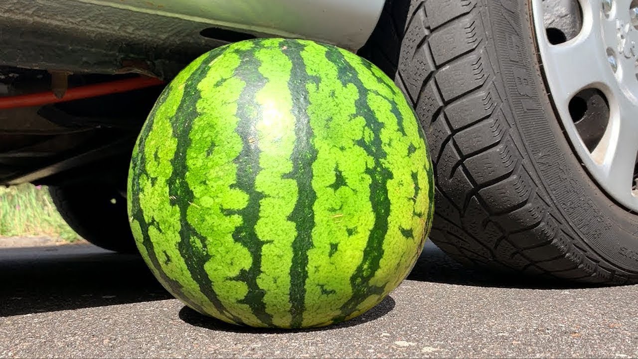 ⁣EXPERIMENT: WATERMELON VS CAR   Crushing Crunchy & Soft Things by Car!