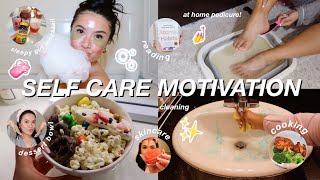SELF CARE MOTIVATION | clean with me, pamper night, at home pedicure, cooking, reading, & more!