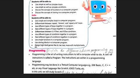 Punjab Text book( Computer Science) class 8 chapter 6 (programming )