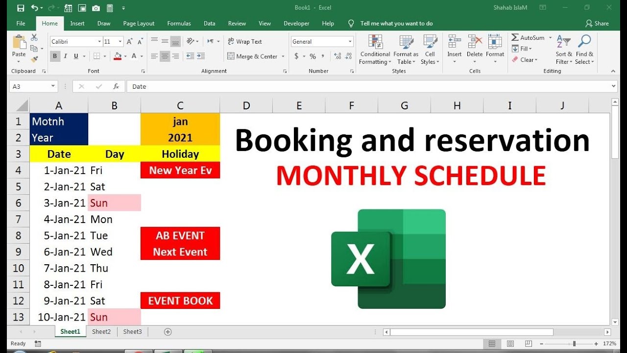 how to make booking and reservation calendar excel YouTube