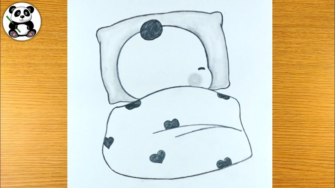 Cute sleeping bear animal on bed pencil drawing | cute teddy arts​⁠
