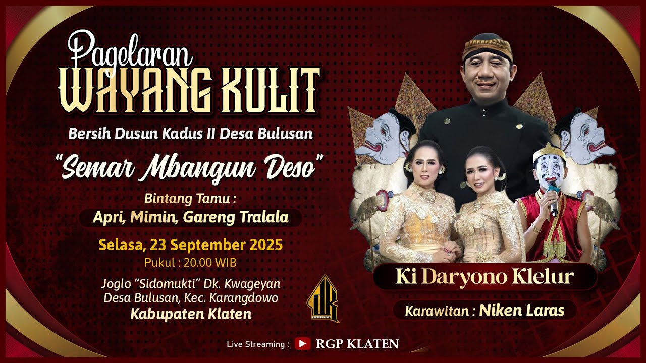 #live Wayang Kulit Dalang Ki Daryono Klelur - Lakon Semar Mbangun Deso BT Apri Mimin & GarengTralala