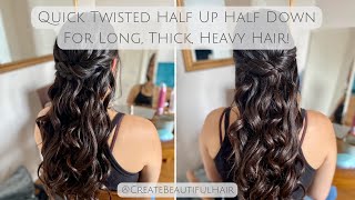 Quick Beautiful Twisted Half Up Half Down Bridal Hairstyle with Soft Curls for THICK, HEAVY Hair!