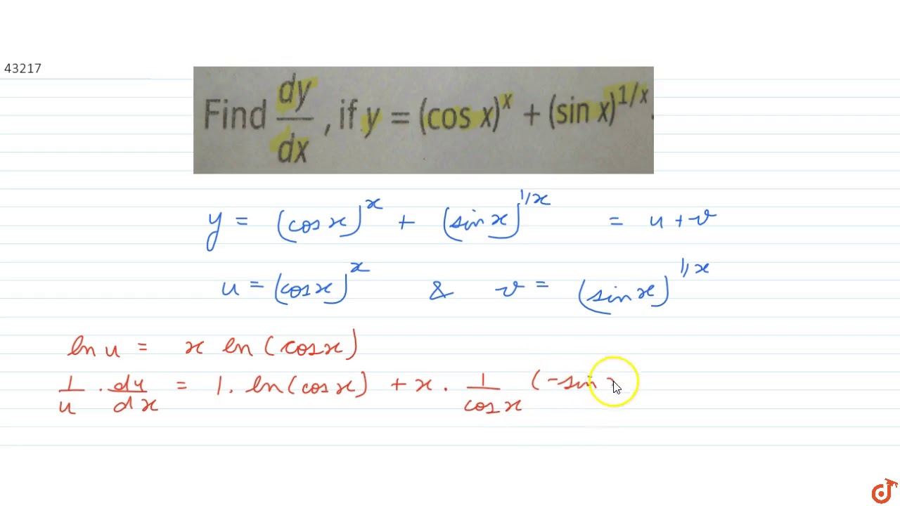Find Dy Dx If Y Cosx X Sinx 1 X Youtube Find Dy Dx If Y Cosx X Sinx 1 X Youtube