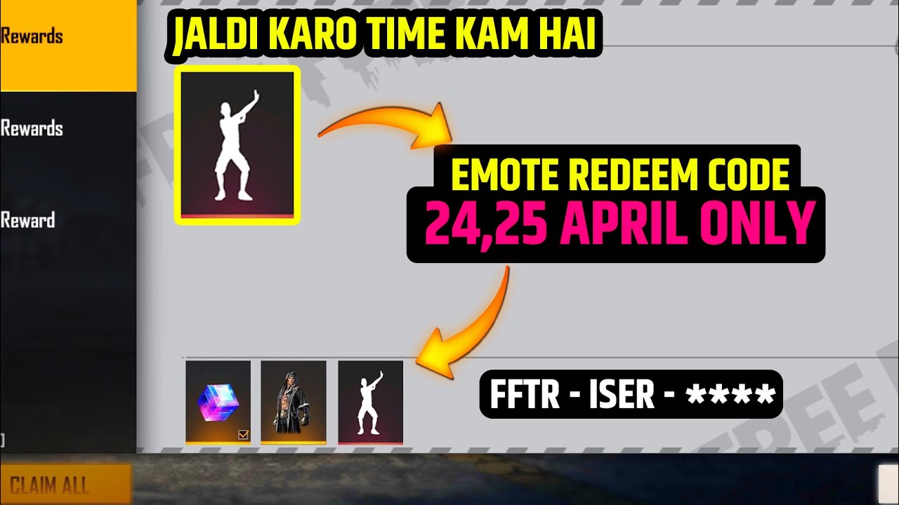 Free Fire Redeem Code Today | 24 April Free Fire Redeem Code | 25 April ShakeItUp Emote Redeem Code