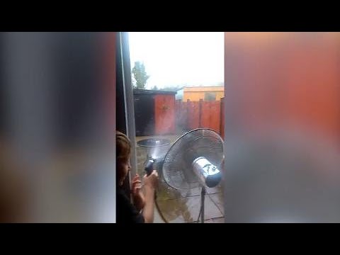 springboard Father and son 'fight back' against Ophelia and it's hilarious