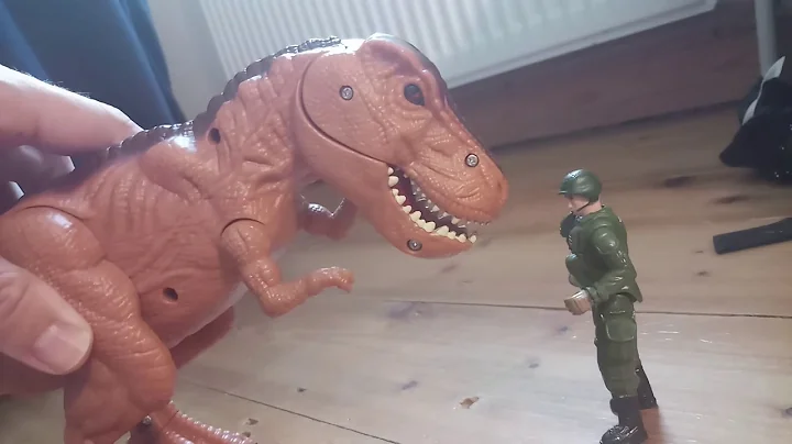 T rex dinosaur army toy fight