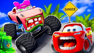 Big & Small:McQueen and Mater VS Candice ZOMBIE and KING Dinoko zombie slime cars in BeamNG.drive