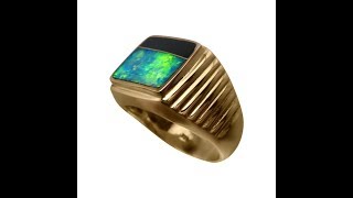 Quality Mens Opal and Obsidian Ring 14k Gold | FlashOpal