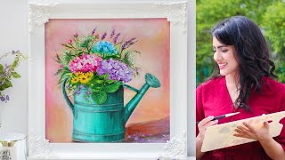 Refreshing and Fun painting for Beginners💐🌻🌈/ Watering Can Acrylic Painting Tutorial🎨