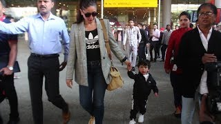 Taimur & Kareena Kapoor spotted at Mumbai Airport