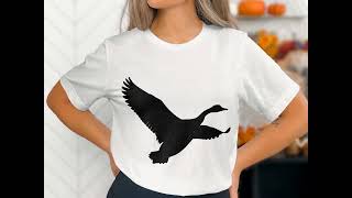 Goose Spreading Wings Silhouette SVG, Waterfowl Bird Clipart, Nature Scene Vector, Goose in Flight D